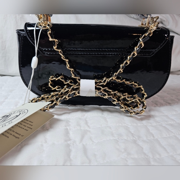 Valentino Orlandi Black Patent Leather Handbag with Gold Chain Accents NWT - Picture 10 of 10